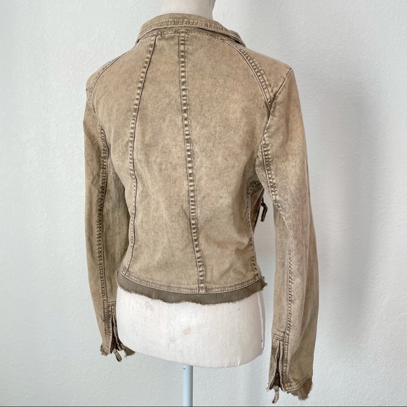 FREE PEOPLE COWL NECK BUTTON UP MOTO MILITARY JEAN JACKET SMALL - Picture 5 of 7